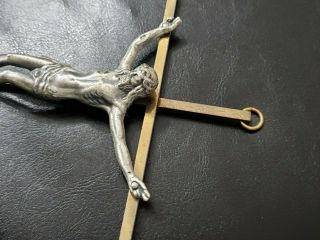 Vintage Brass Silver Jesus Christ Crucifix Wall Cross All Metal 10 