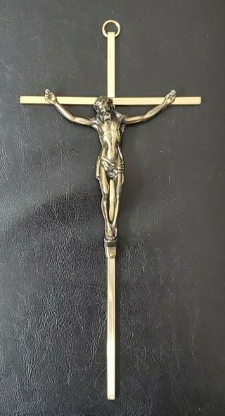 Vintage Brass Bronze Jesus Christ Crucifix Wall Cross All Metal 10 "