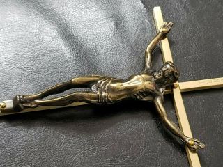Vintage Brass Bronze Jesus Christ Crucifix Wall Cross All Metal 10 