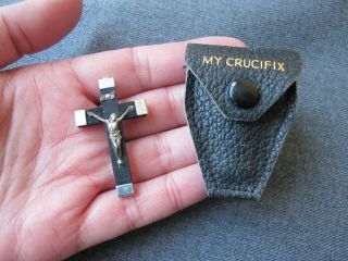 Antique ebony & metal crucifix pendant in My Crucifix leather case Italy 3