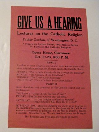 Early Antique Lectures On The Catholic Religion Advertising Sign Flyer Poster