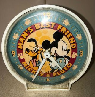 Vintage Walt Disney Productions Wind Up Mickey Mouse & Pluto Alarm Clock