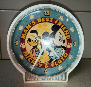 Vintage Walt Disney Productions Wind Up Mickey Mouse & Pluto Alarm Clock 3