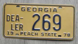 1978 Georgia Dealer License Plate Peach State Tag 269