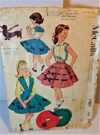Vintage 1954 McCalls Cute Girl ' s Weenie Dog Skirt Pattern 1901,  Uncut sz.  8 2