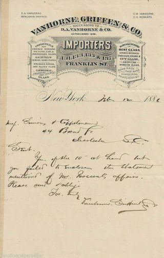 1886 Van Horne,  Griffen & Co.  York Glass Dealers Letterhead