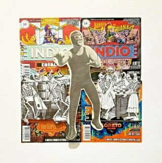 Mexican Wrestling day of the dead collage folk art lucha libre diorama beer 2