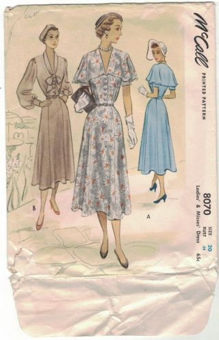 Vintage Dress 50s 1952 Pattern Swing Rockabilly Mccall 8070 W Cape Bust 38 Diy