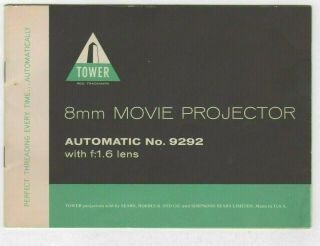 Vintage Instruction Booklet For Tower 8 Mm Movie Projector No.  9292
