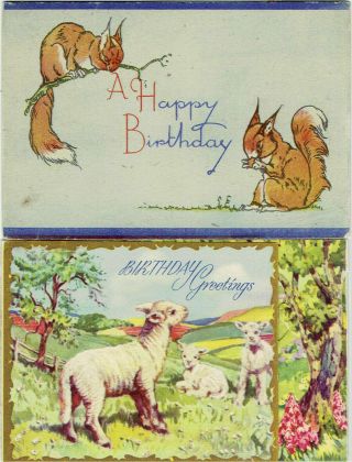 2 Vintage Birthday Greetings Cards Fold Out 3d Rabbits Squirrels Lambs Brent