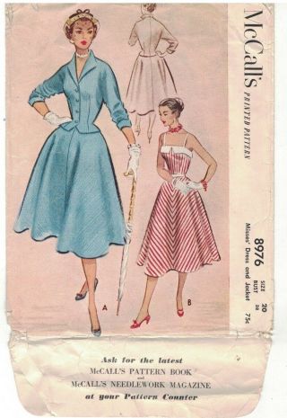 Vintage Dress 50s 1952 Pattern Swing Rockabilly Mccall 8976 Bust 38 Sundress