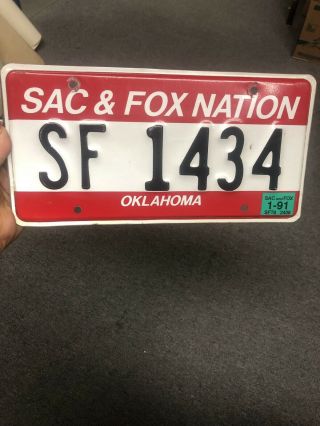 Oklahoma Sac & Fox Nation License Plate S F 1434 Tribe