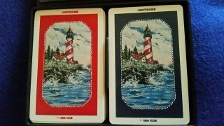 Kem Plastic Playing Cards Rare Lighthouse Design Double Deck Complete W/cas