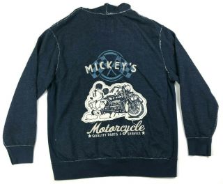 Disney Parks Mickey Mouse Zipper Hoodie Sweatshirt Motorcycle Blue Size Large