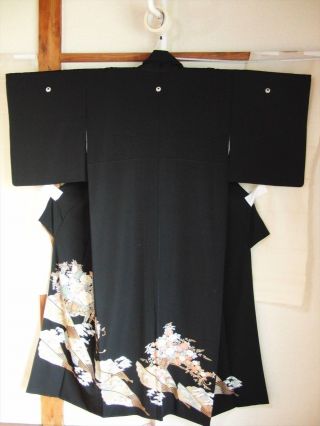 Japanese Vintage Kimono Tomesode Silk Black Aa005 007