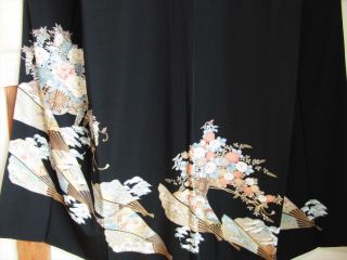 Japanese Vintage Kimono Tomesode Silk Black aa005 007 2