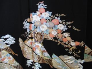 Japanese Vintage Kimono Tomesode Silk Black aa005 007 3
