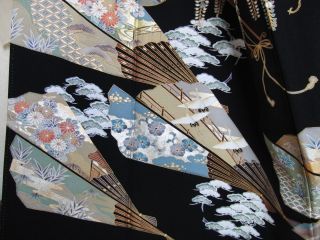 Japanese Vintage Kimono Tomesode Silk Black aa005 007 5