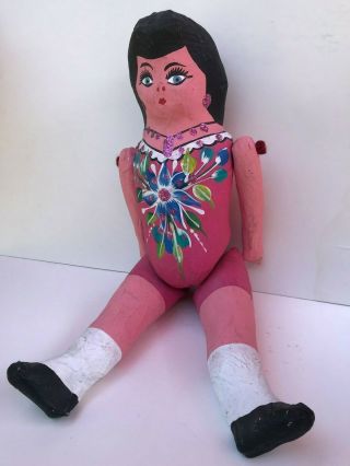Vintage Mexican Polychromatic Paper Mache 16 " Doll