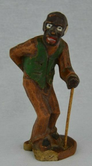 Vintage Black Americana Carved Figure Of Old Man With Back Pain