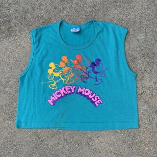 Vtg Disney Mickey Mouse Crop Top 80s 90s Made In Usa Single Stitch S M