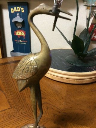 Vintage Brass Crane Bird On Turtle Figurine Made in Taiwan Republic of China 2