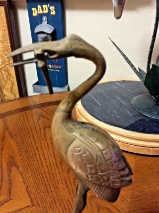 Vintage Brass Crane Bird On Turtle Figurine Made in Taiwan Republic of China 3