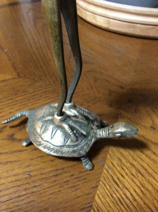 Vintage Brass Crane Bird On Turtle Figurine Made in Taiwan Republic of China 4