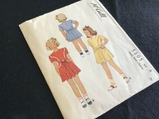 Vtg Mccall 1940s Child’s Gathered Waist Dress Ruffled Sleeves 5205 Sz 6