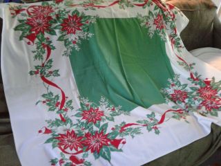 1950s - 60s Vintage Christmas Tablecloth Cotton Linen Table Cloth 46 " X 52 "
