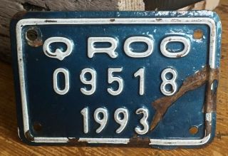 1993 Mexico Quintana Roo Qroo Motorcycle Bicycle Moped License Plate 09518