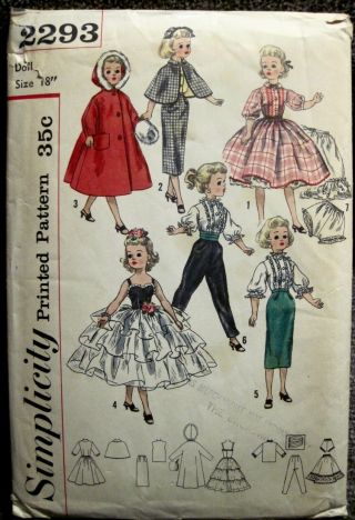 Vintage Uncut Simplicity Revlon Doll Style Clothes Pattern 2293 Size 18 " Doll