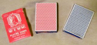 3 Decks Poker Size Playing Cards,  2 Generic (red&blue) & 1 Stud Brand (red)
