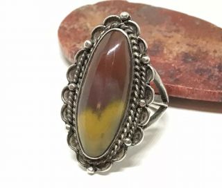 Old Pawn Navajo Stamped Sterling Silver Petrified Wood Ring (size 8)