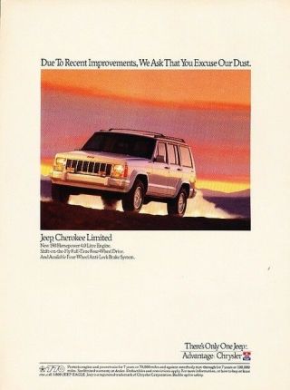 1992 Jeep Cherokee Limited Advertisement Print Art Car Ad J573