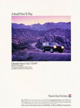1990 Jeep Cherokee Sport Advertisement Print Art Car Ad J951