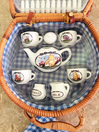 Disney Schylling Winnie The Pooh,  A.  A.  Milne,  24 Pc Tea Set Wicker Basket