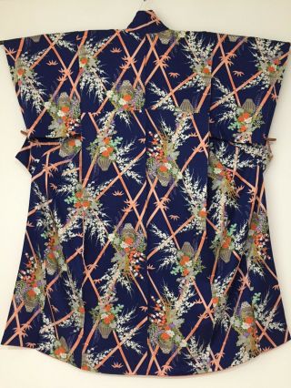 Vintage Japanese Silk Kimono,  Navy Blue K1244