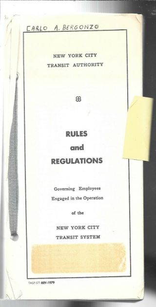 1979 York City Transit Authority Mta Rule Book