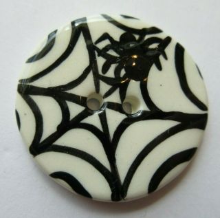 Fantastic Large Antique Vtg Porcelain Picture Button Spider Insect In Web (r)