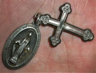 Vintage C.  1930s Silver Rosary Cross - Spanish Colonial Style Cross Vafo