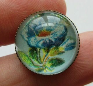 Gorgeous Antique Vtg Flower Design Under Glass In Gilt Metal Button 7/8 " (r)