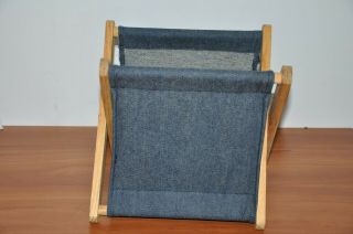 Small Folding Sewing Basket Knitting Craft Tote Denim w/ Leaf Charm Wood Frame 4