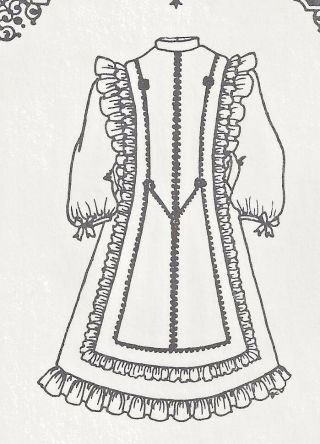 13 - 14 " Antique Bru/jumeau Doll Lace Trim Apron - Front Panel Dress Pattern German