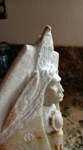 Native American Indian Alabaster Sculpture Statue Signed Pettigrew? Navajo 7 "