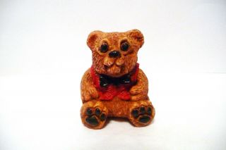 Thimble Resin Figural Of A Teddy Bear W/red Vest & Black Bow Tie