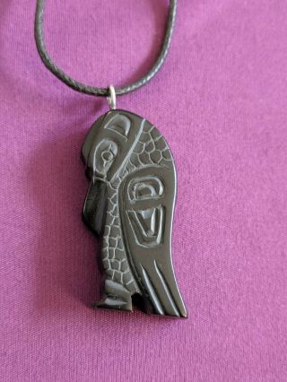 Northwest Coast First Nations Hand Carved Argillite Pendant " Haida Raven "