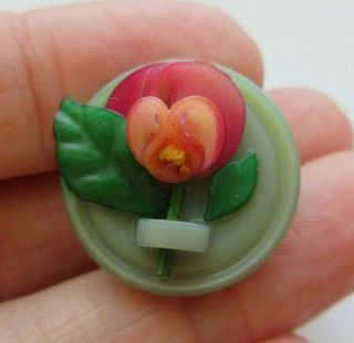 Lovely Antique Vtg Extruded Celluloid Plastic Button Realistic Pansy Flower (b)