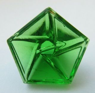 Striking Antique Vtg Emerald Green Depression Glass Button Reverse Etched (b)