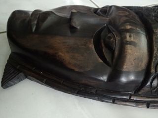 Vtg Hand Carved Heavy Dark Color Wooden Tribal Tiki Mask Wall Hanging 17 